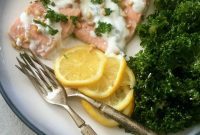 Lemony Baked Salmon with Toasted Pine Nuts and Fresh Mint Yogurt
