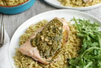 Pesto Salmon with Herbed Parmesan Orzo