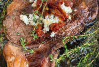 Pan Seared Ribeye Steaks with Zesty Goat Cheese and Sundried Tomatoes