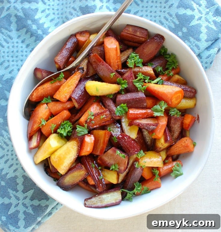 Balsamic Roasted Carrots with Blue Napkin