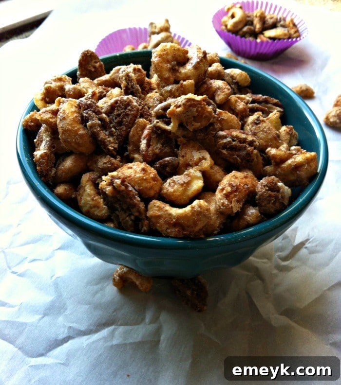 Sweet and Spicy Nut Mix in a bowl for a party