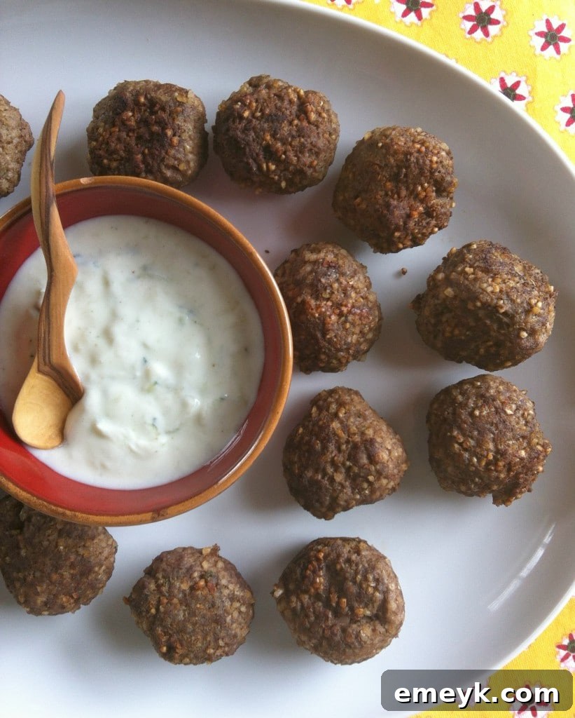 Flavorful Kibbeh Meatballs with Spiced Yogurt Sauce