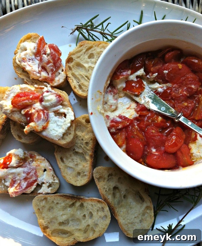 Roasted Tomato and Whipped Goat Cheese Spread with Baguette