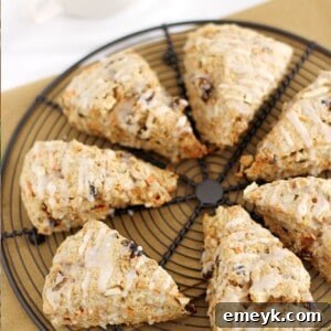 Finished Morning Glory Scones, glazed and ready to eat.