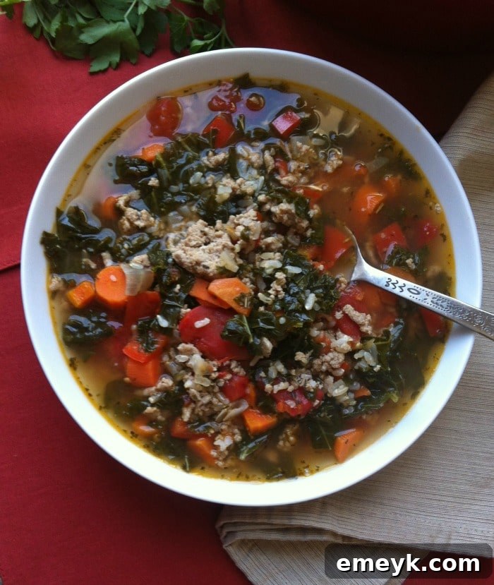 Nourishing Turkey Kale and Brown Rice Bowl 2 Flavorful Turkey, Kale, and Brown Rice Soup, perfect for a healthy spring meal
