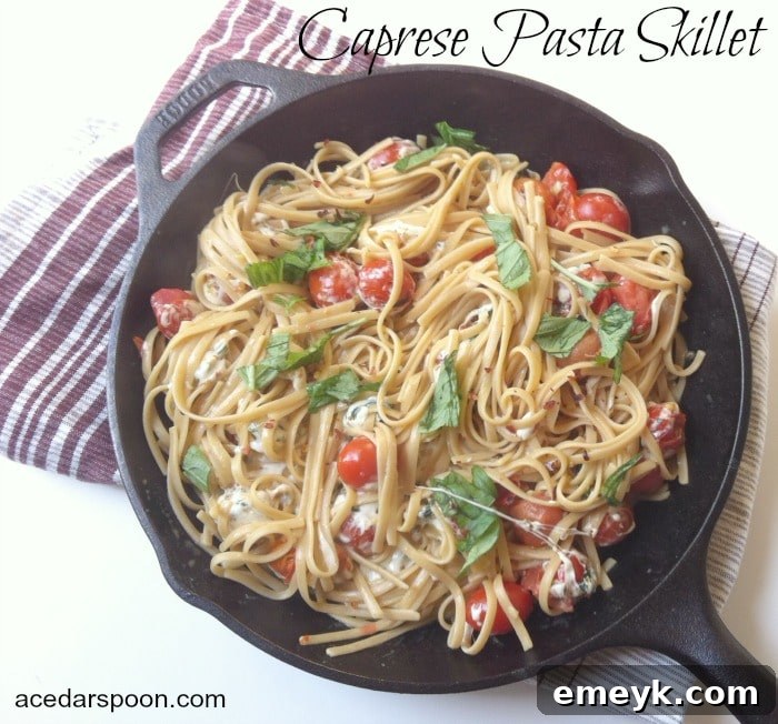 One Pan 30 Minute Caprese Pasta 2 Delicious 30-Minute Caprese Pasta Skillet with fresh tomatoes and basil