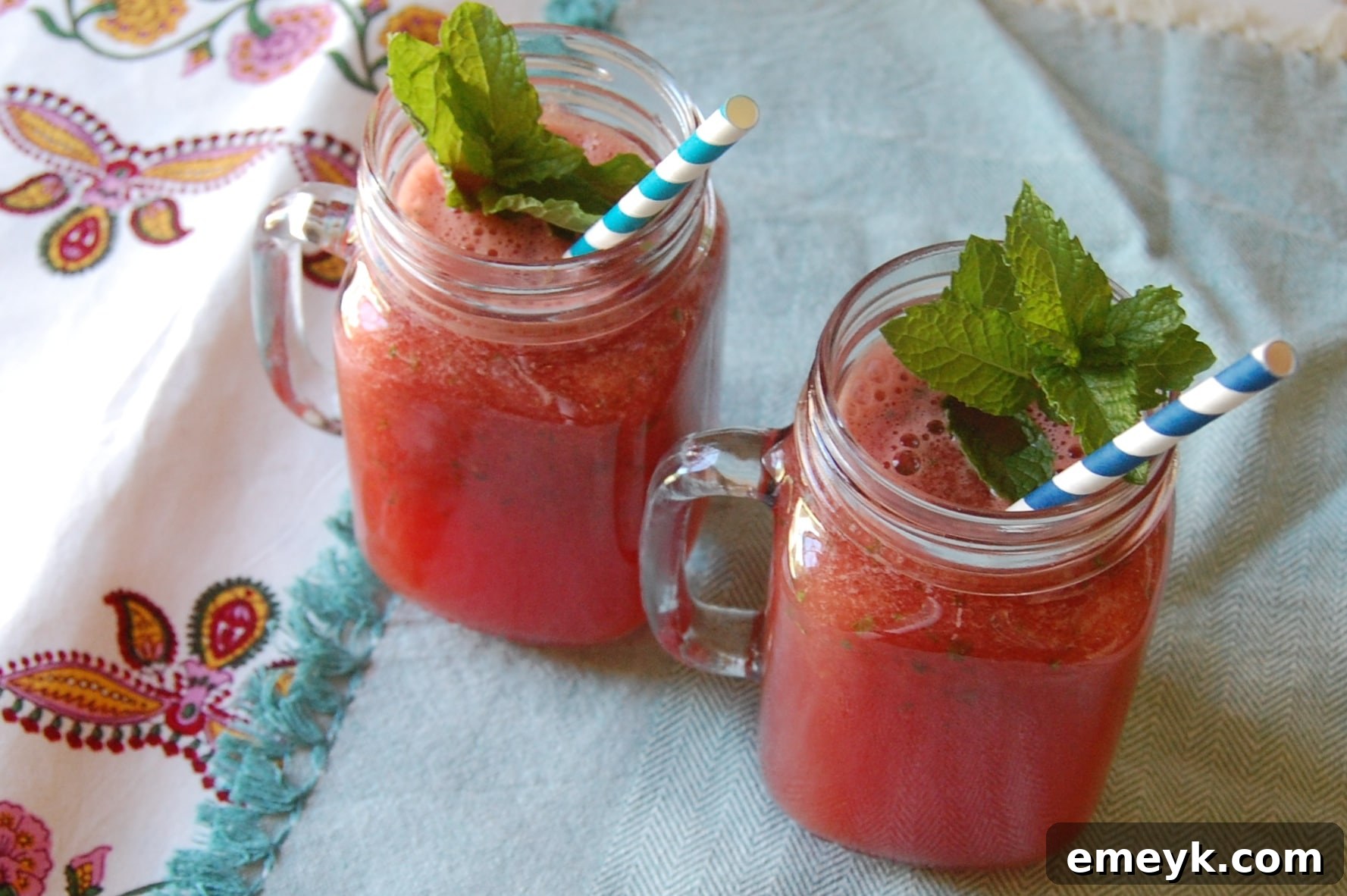 Close-up of freshly cut watermelon chunks, ready for blending