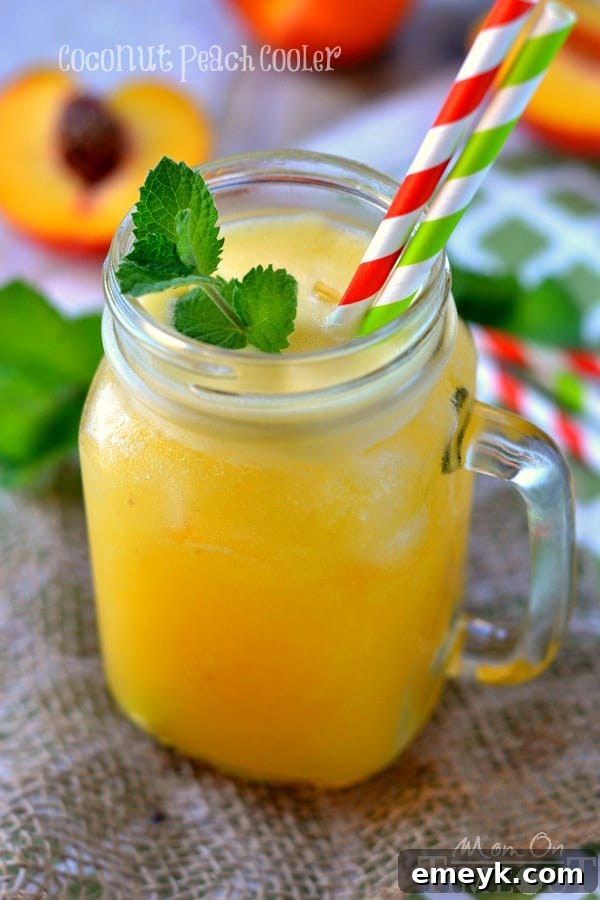 Coconut Peach Cooler, a simple yet delicious summer cocktail