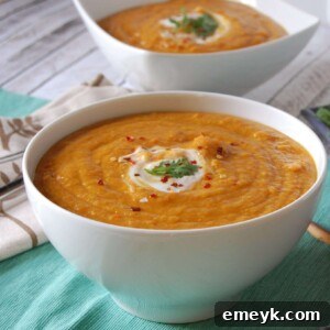 Golden Moroccan Spiced Lentil Soup 5 A vibrant bowl of Moroccan Carrot Red Lentil Soup, creamy and garnished, ready to be served.