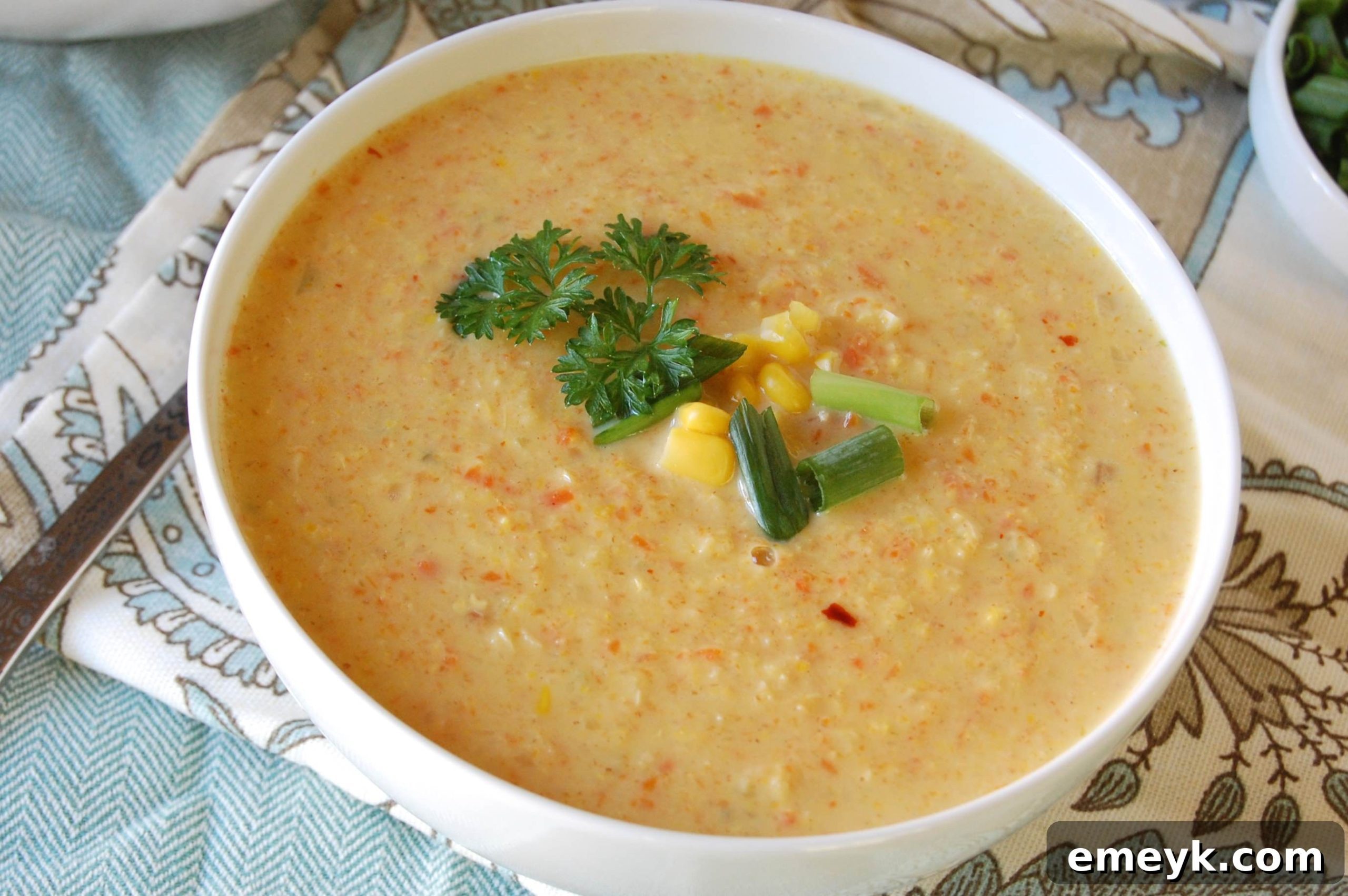 Vegetable Corn Chowder in a bowl with a spoon