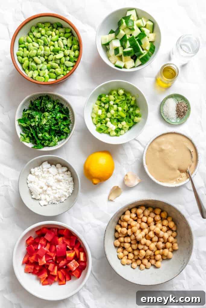 Edamame Chickpea Feta Salad ingredients