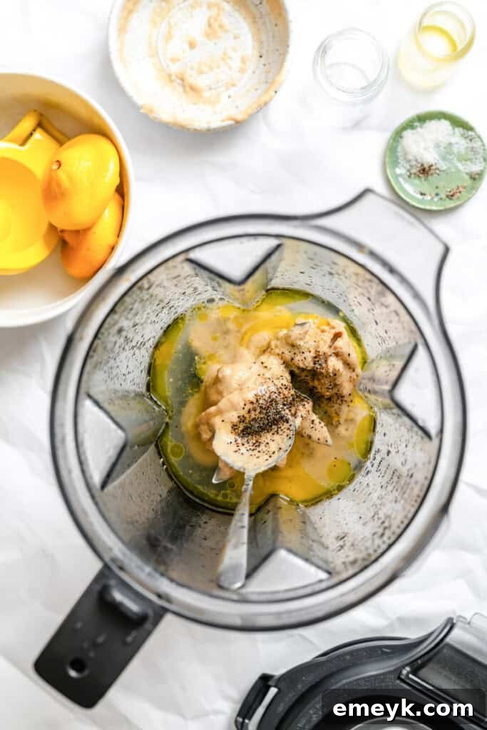 Edamame Chickpea Feta Salad dressing in blender