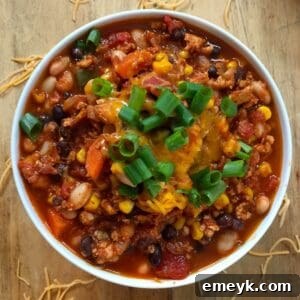White and Black Bean Turkey Chili ready to be served
