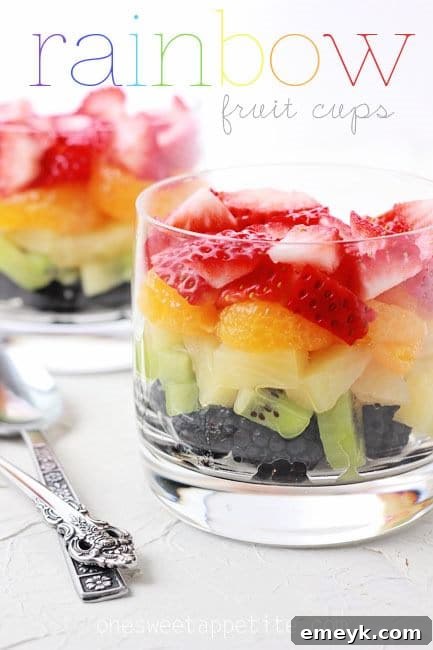 Embrace the Colors of Wellness 49 Rainbow Fruit Cups, individual cups filled with layered colorful fruits