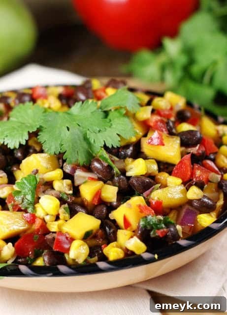 Embrace the Colors of Wellness 32 Roasted Corn, Black Bean, & Mango Salsa, a vibrant and chunky salsa