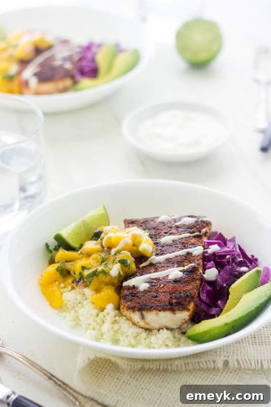 Embrace the Colors of Wellness 26 Cauliflower Rice Fish Taco Bowls, a low-carb and vibrant meal