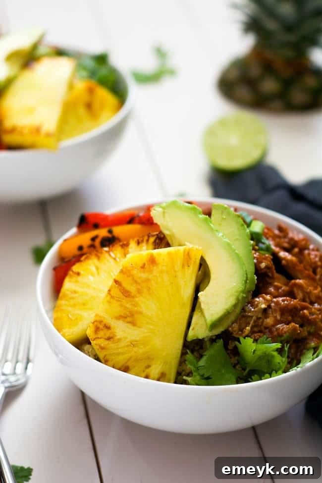 Embrace the Colors of Wellness 27 Slow Cooker Hawaiian Pork Burrito Bowls, featuring tender pork and tropical flavors