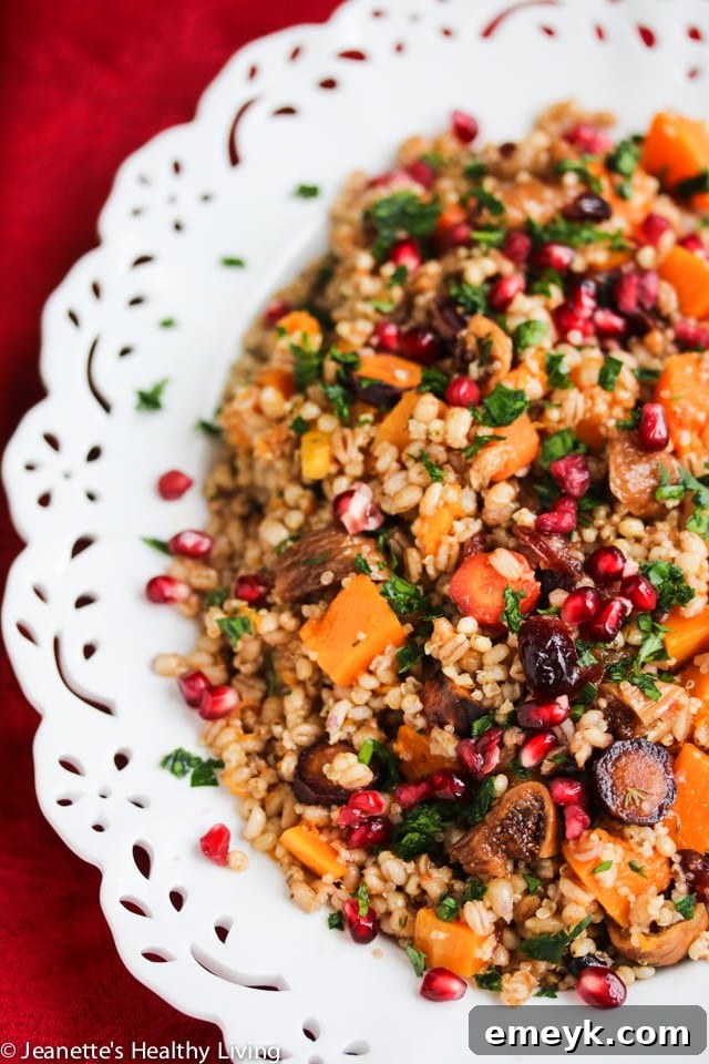 Embrace the Colors of Wellness 15 Roasted Butternut Squash Fig Pomegranate Whole Grain Salad, a colorful and hearty fall salad
