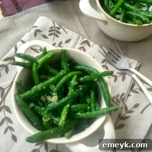 Simple Garlic Parmesan Green Beans, a close-up image of the finished dish ready to serve.