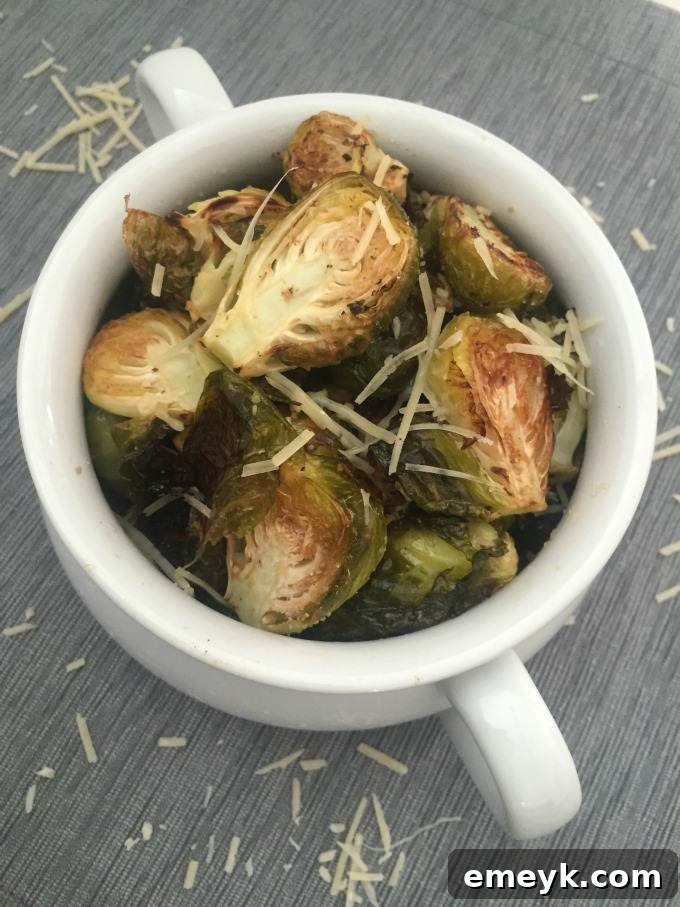 Crispy Lemon Garlic Roasted Brussels Sprouts ready to eat
