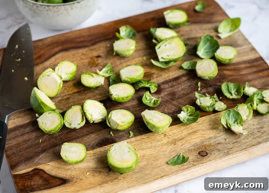 Freshly roasted Lemon Garlic Brussels Sprouts with lemon slices