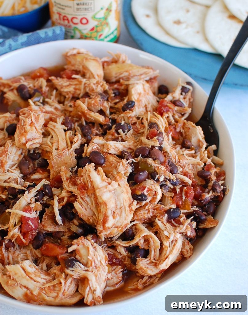 Set It and Forget It Shredded Chicken 4 Slow Cooker Shredded Chicken with black beans and salsa