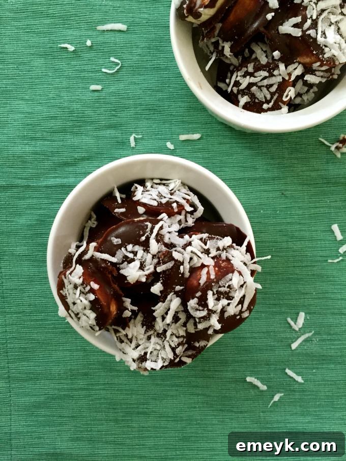 Frozen Chocolate Coconut Banana Delights 2 Frozen Chocolate Coconut Banana Bites - Close-up with coconut flakes