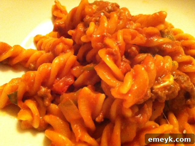 Pasta Goulash being mixed in a pot