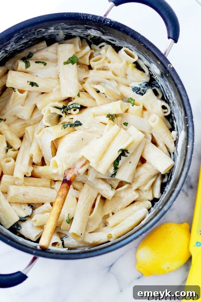 Creamy Lemon One-Pot Pasta, a delicious and easy weeknight dinner featuring lemon and cream cheese.
