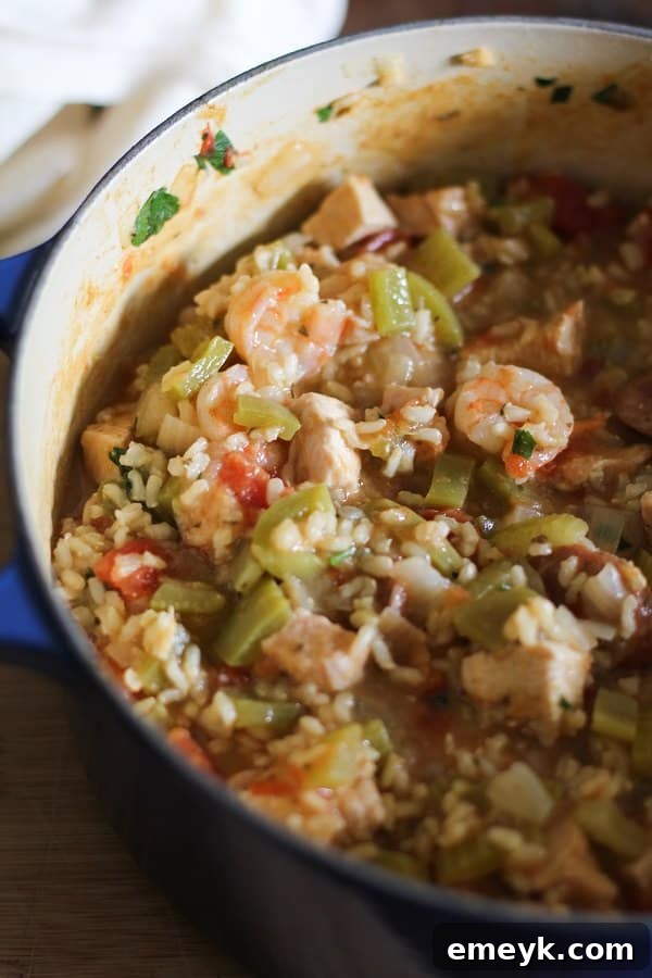 Easy One Pot Jambalaya, packed with spice and flavor, made simple in a single pot.