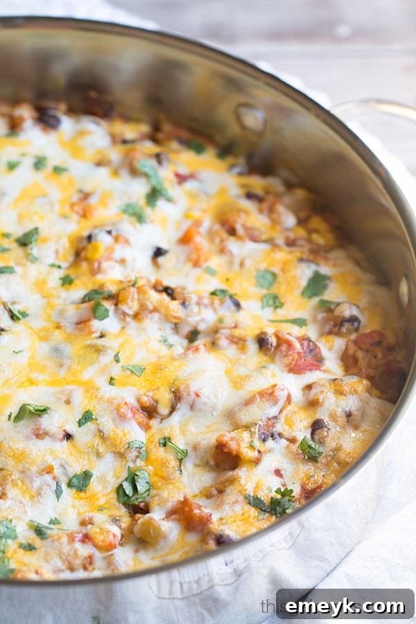 Sweet Potato Enchilada Skillet Casserole, a hearty vegetarian dish packed with Mexican flavors.