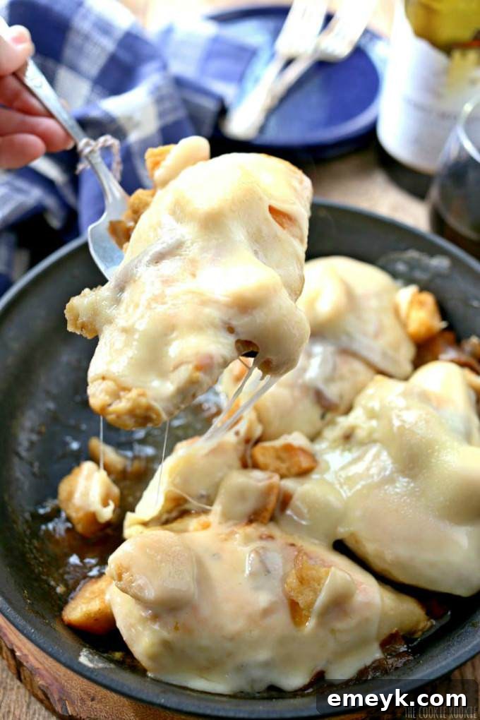 Skillet French Onion Chicken, an easy and cheesy main course inspired by French onion soup.