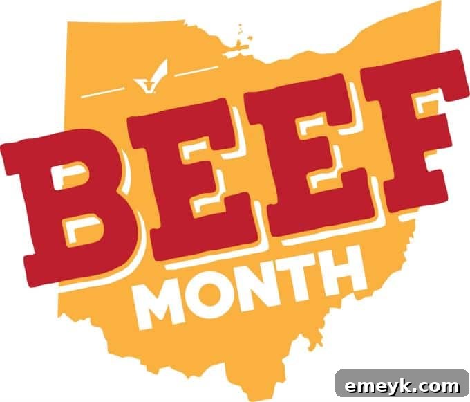 Promotional graphic for Ohio Beef Month, highlighting local beef farming.