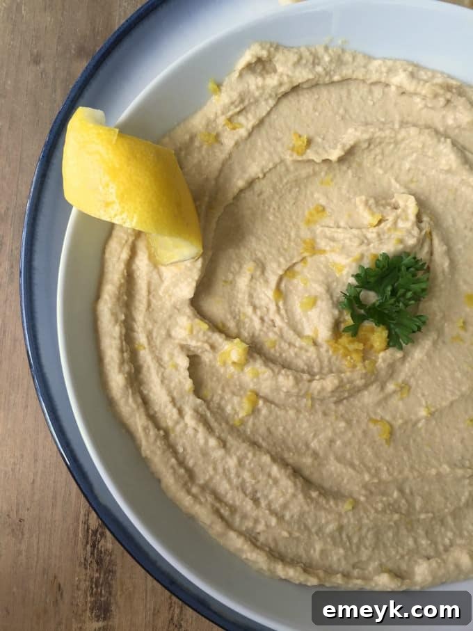 A bowl of vibrant Lemon Hummus, perfect for dipping, accompanied by pita bread.