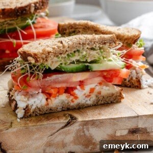 Mediterranean Vegetable Sandwich, a top-down view of a delicious vegetarian meal.