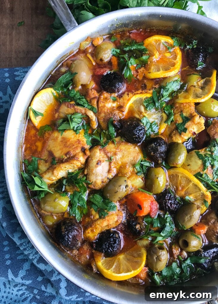 Moroccan Chicken Thighs cooking in a large skillet