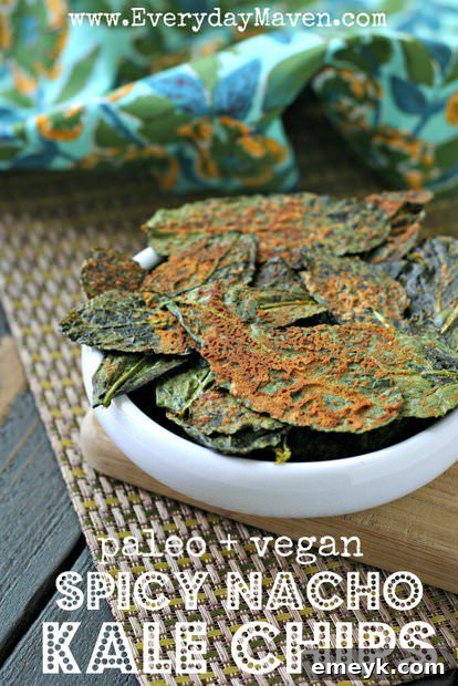 Crispy and flavorful Spicy Nacho Kale Chips.