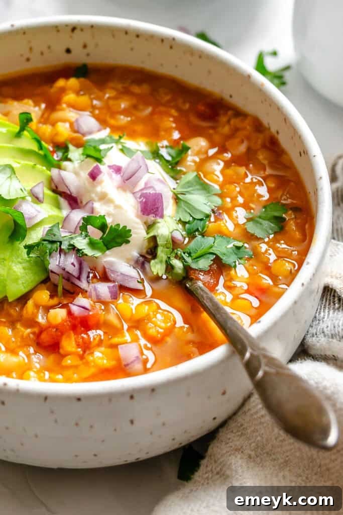 Hearty Lentil Bean Chili 2 Lentil Bean Chili with spoon