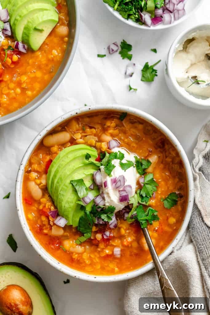 Hearty Lentil Bean Chili 4 Lentil Bean Chili with Greek yogurt and avocado