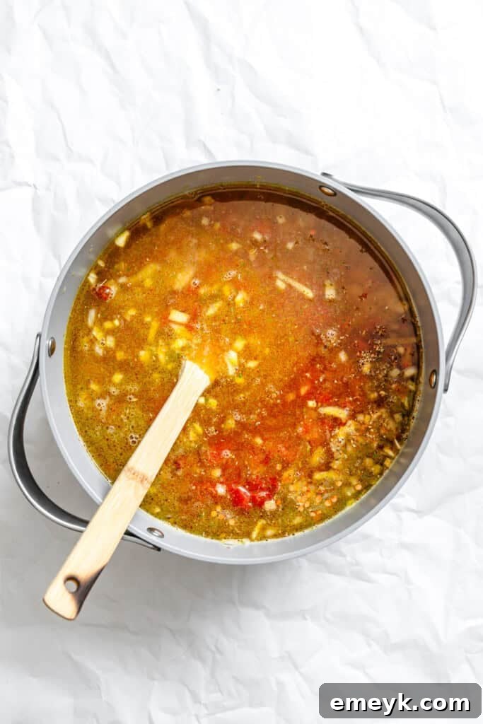 Hearty Lentil Bean Chili 7 Lentil Bean Chili in a pot