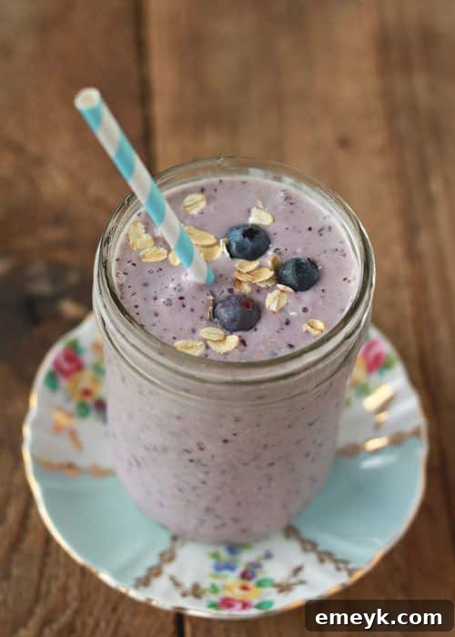 Hearty Blueberry Oatmeal Smoothie in a glass