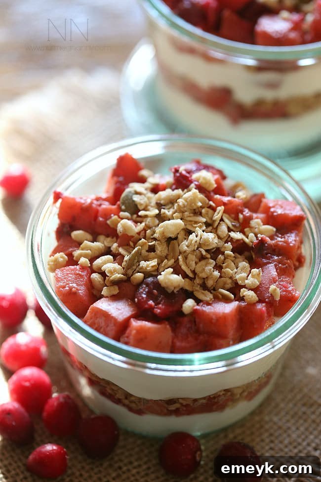 Fresh Cranberry Apple Yogurt Parfait in a glass