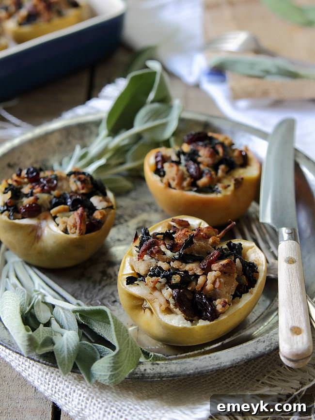 Savory Turkey and Sage Stuffed Apples baked to perfection