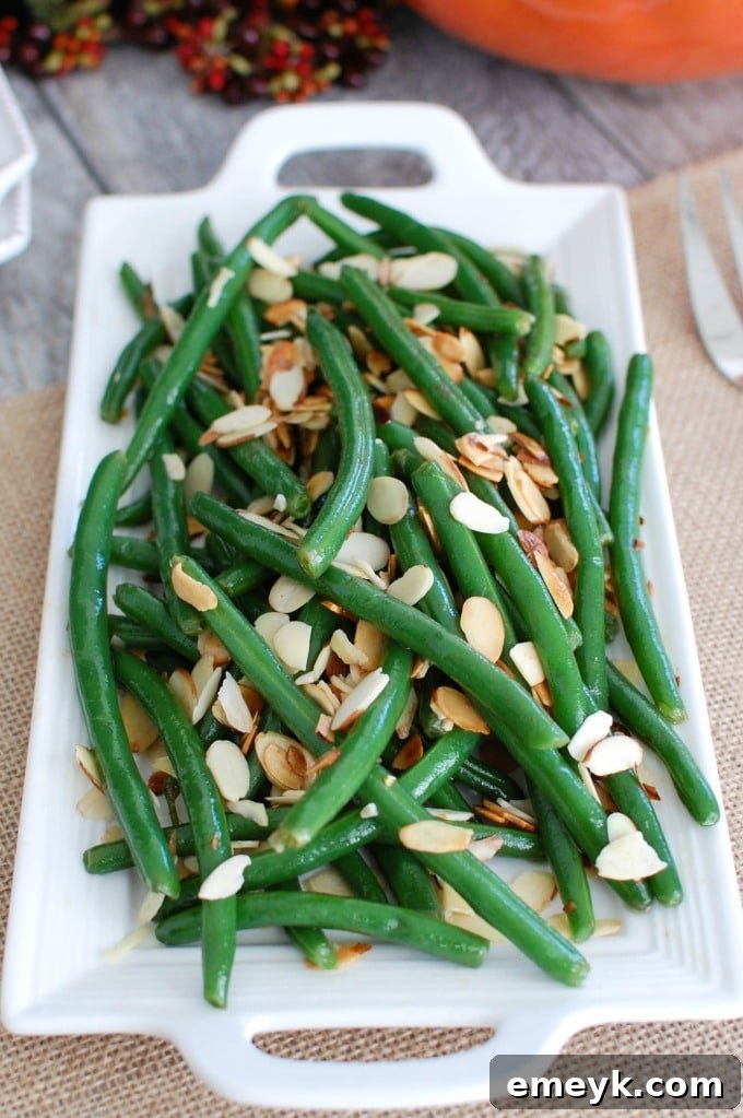 Close-up of Green Beans with Brown Butter and Toasted Almonds