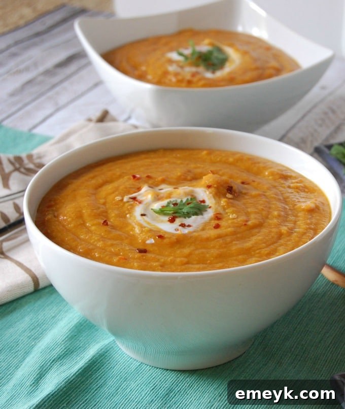 Hearty Moroccan Carrot Red Lentil Soup with aromatic spices