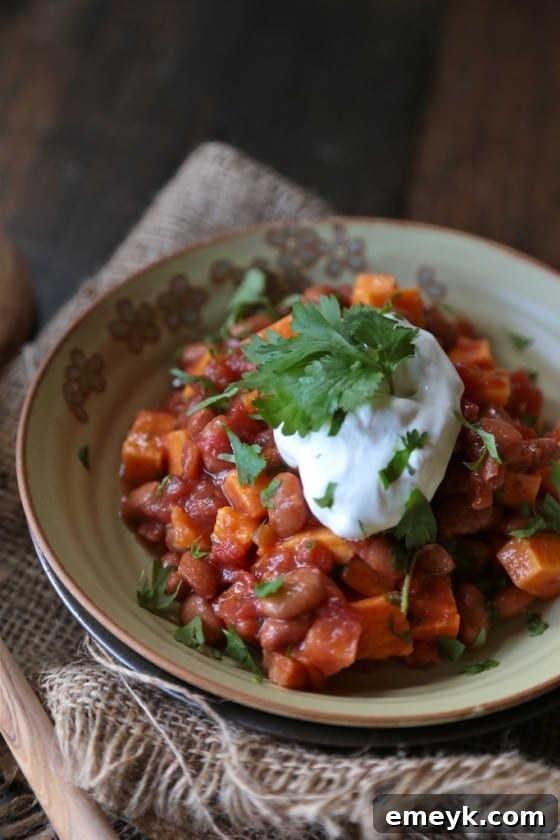 Quick and easy 20 Minute Sweet Potato Chili in a bowl