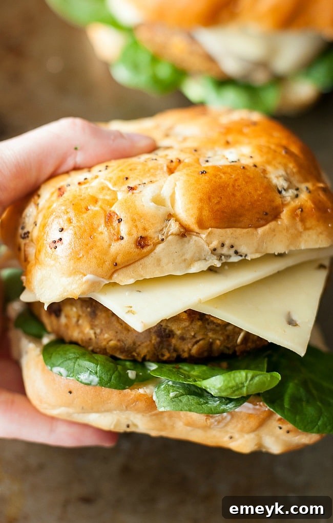 Delicious Butternut Black Bean Burgers on buns with toppings
