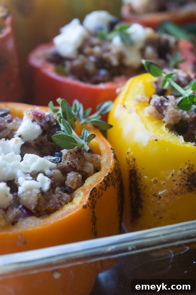 Beautifully roasted Mediterranean Stuffed Peppers with a flavorful filling