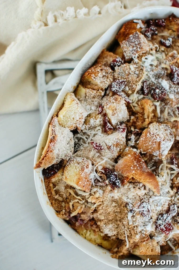 Sunrise Coconut Cranberry French Toast Bake 2 Delicious Overnight Cranberry Coconut French Toast Bake, ready for a special breakfast