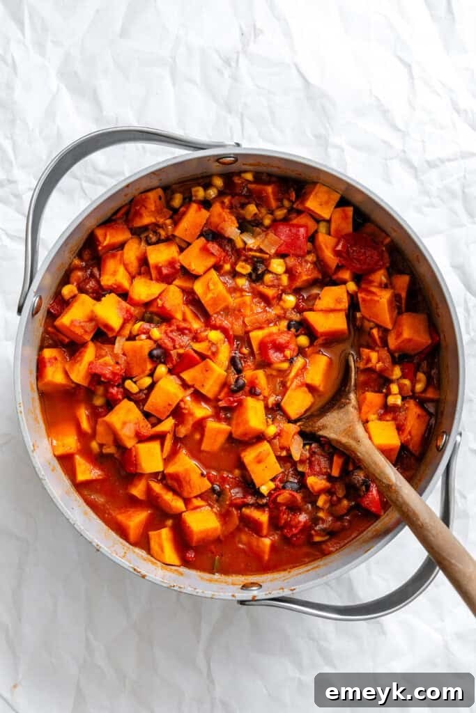 Hearty Sweet Potato Chili 12 Sweet Potato Chili in a pot